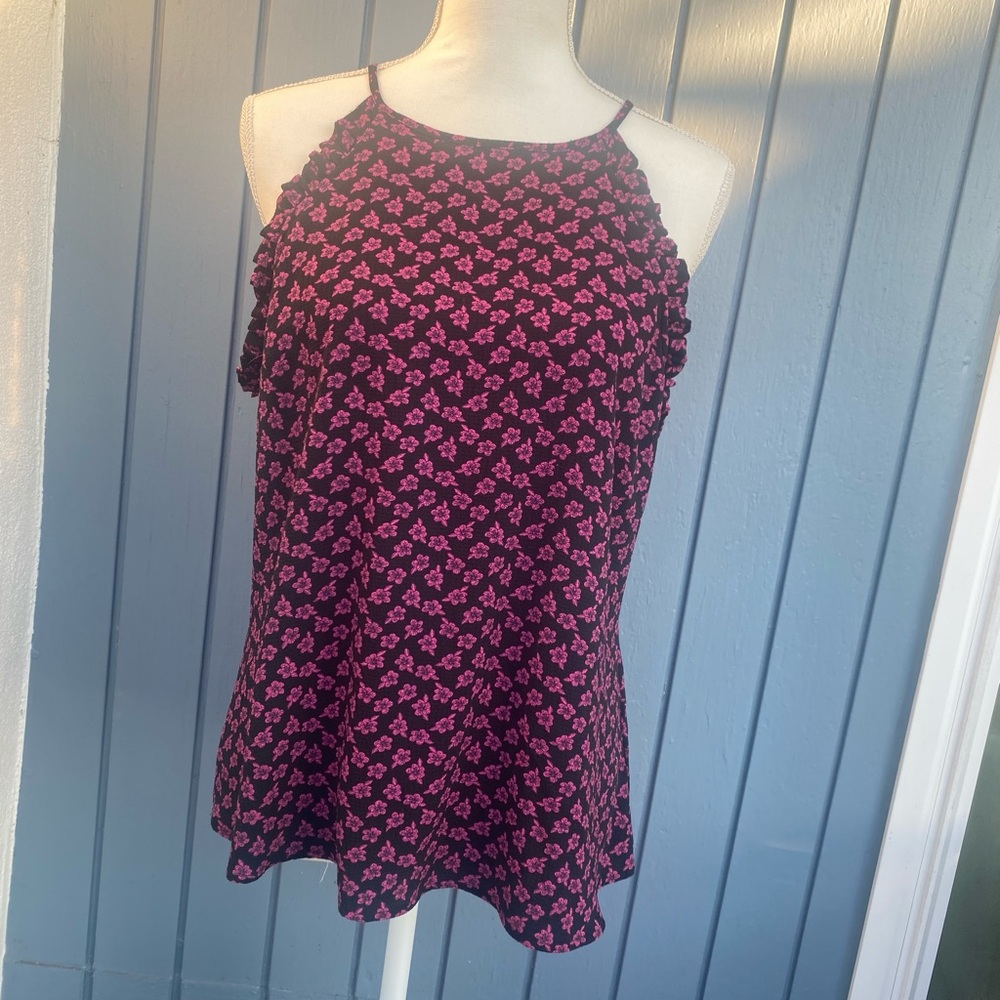 Floral Halter Neck Top - Pink and Black